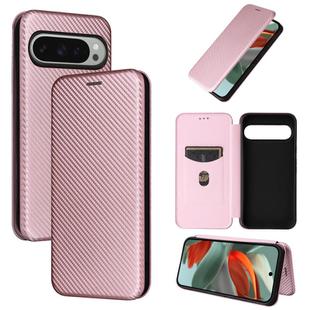 For Google Pixel 10 Pro XL 5G Global Carbon Fiber Texture Flip Leather Phone Case(Pink)