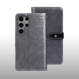 For Samsung Galaxy S24 Ultra 5G idewei Crocodile Texture Leather Phone Case(Grey)