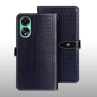 For OPPO A78 4G Global idewei Crocodile Texture Leather Phone Case(Dark Blue)