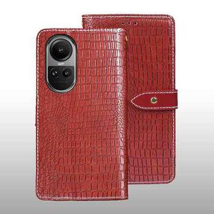 For OPPO Reno10 / Reno10 Pro Global idewei Crocodile Texture Leather Phone Case(Red)