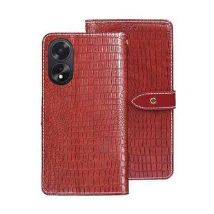 For OPPO A38 4G Global idewei Crocodile Texture Leather Phone Case(Red)