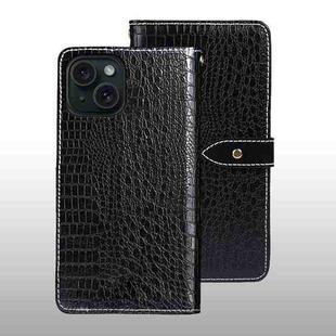 For iPhone 15 idewei Crocodile Texture Leather Phone Case(Black)