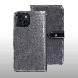 For iPhone 15 Pro idewei Crocodile Texture Leather Phone Case(Grey)