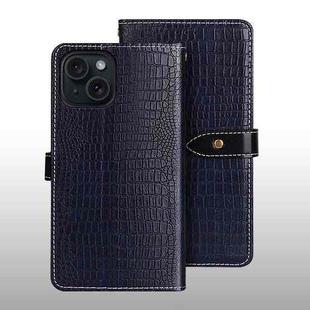 For iPhone 15 Pro Max idewei Crocodile Texture Leather Phone Case(Dark Blue)