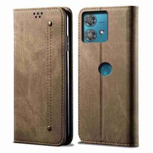 For Motorola Edge 40 Neo Denim Texture Flip Leather Phone Case(Khaki)