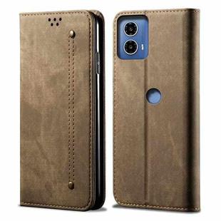 For Motorola Moto G34 Denim Texture Flip Leather Phone Case(Khaki)