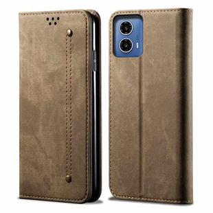 For Motorola Moto G85 Denim Texture Flip Leather Phone Case(Khaki)