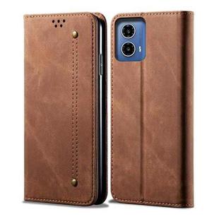 For Motorola Moto G85 Denim Texture Flip Leather Phone Case(Brown)