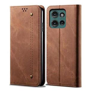 For Motorola Edge 50 5G Global Denim Texture Flip Leather Phone Case(Brown)