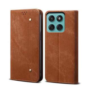 For Motorola Edge 60 Pro Denim Texture Flip Leather Phone Case(Brown)