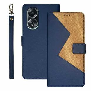 For OPPO A58 4G Foreign idewei Two-color Splicing Leather Phone Case(Blue)