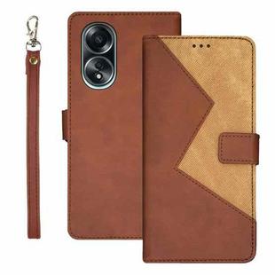 For OPPO A58 4G Foreign idewei Two-color Splicing Leather Phone Case(Brown)