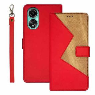For OPPO A78 4G Foreign idewei Two-color Splicing Leather Phone Case(Red)