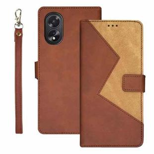 For OPPO A38 4G idewei Two-color Splicing Leather Phone Case(Brown)