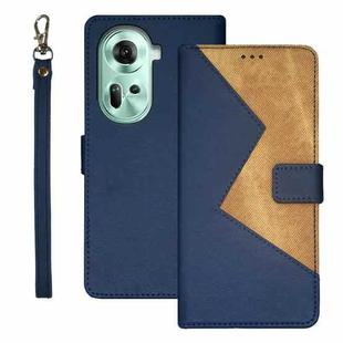 For OPPO Reno11 5G Global idewei Two-color Splicing Leather Phone Case(Blue)