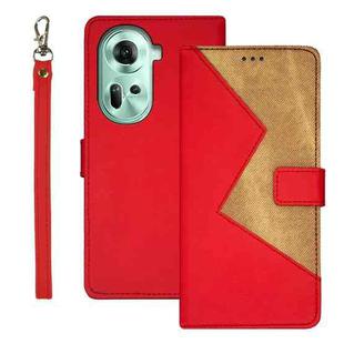 For OPPO Reno11 5G Global idewei Two-color Splicing Leather Phone Case(Red)