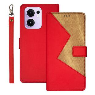 For OPPO Reno13 F 5G idewei Two-color Splicing Leather Phone Case(Red)