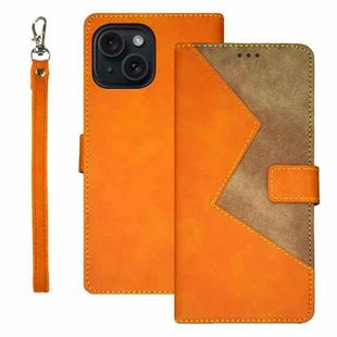 For iPhone 15 Plus idewei Two-color Splicing Leather Phone Case(Orange)