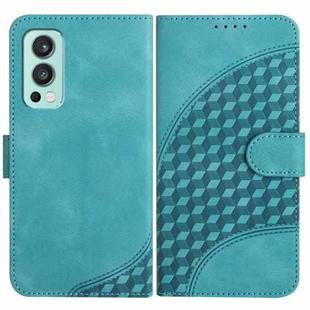For OnePlus Nord 2 5G YX0060 Elephant Head Embossed Phone Leather Case with Lanyard(Light Blue)
