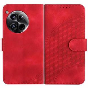 For OnePlus 12 YX0060 Elephant Head Embossed Phone Leather Case with Lanyard(Red)