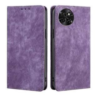 For Itel S23 4G RFID Anti-theft Brush Magnetic Leather Phone Case(Purple)