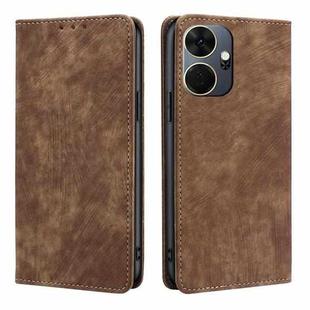 For Itel P55+ 4G RFID Anti-theft Brush Magnetic Leather Phone Case(Brown)