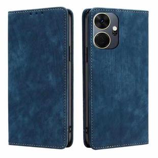 For Itel P55+ 4G RFID Anti-theft Brush Magnetic Leather Phone Case(Blue)