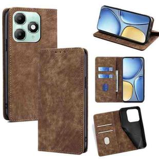 For itel A90 4G RFID Anti-theft Brush Magnetic Leather Phone Case(Brown)