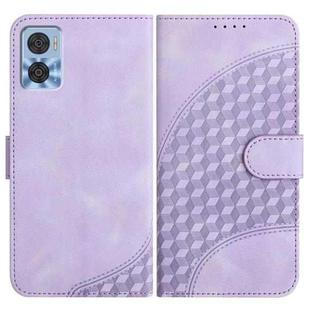 For Motorola Moto E22 YX0060 Elephant Head Embossed Phone Leather Case with Lanyard(Light Purple)