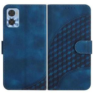 For Motorola Moto E22 YX0060 Elephant Head Embossed Phone Leather Case with Lanyard(Royal Blue)