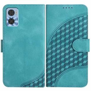 For Motorola Moto E22 YX0060 Elephant Head Embossed Phone Leather Case with Lanyard(Light Blue)