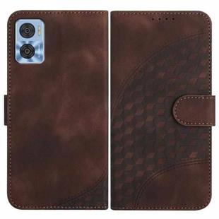 For Motorola Moto E22 YX0060 Elephant Head Embossed Phone Leather Case with Lanyard(Coffee)