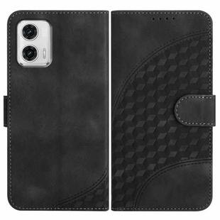 For Motorola Moto G73 YX0060 Elephant Head Embossed Phone Leather Case with Lanyard(Black)