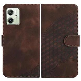 For Motorola Moto G54 Global YX0060 Elephant Head Embossed Phone Leather Case with Lanyard(Coffee)