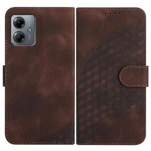 For Motorola Moto G14 YX0060 Elephant Head Embossed Phone Leather Case with Lanyard(Coffee)