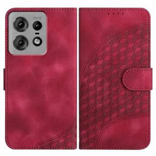 For Motorola Edge 50 Pro YX0060 Elephant Head Embossed Phone Leather Case with Lanyard(Rose Red)