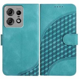 For Motorola Edge 50 Pro YX0060 Elephant Head Embossed Phone Leather Case with Lanyard(Light Blue)