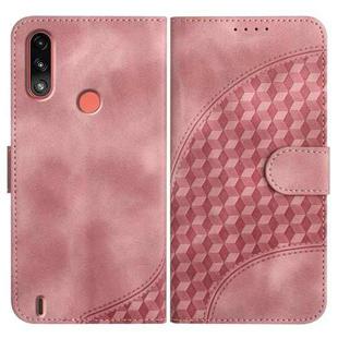 For Motorola Moto E7 Power Elephant Head Embossed Phone Leather Case with Lanyard(Pink)