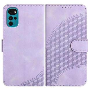 For Motorola Moto G22 Elephant Head Embossed Phone Leather Case with Lanyard(Light Purple)