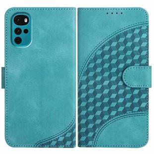 For Motorola Moto G22 Elephant Head Embossed Phone Leather Case with Lanyard(Light Blue)