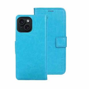 For iPhone 15 Pro idewei Crazy Horse Texture Leather Phone Case with Holder(Sky Blue)