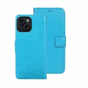 For iPhone 15 Plus idewei Crazy Horse Texture Leather Phone Case with Holder(Sky Blue)