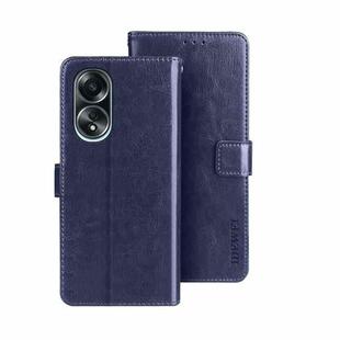 For OPPO A58 4G Global idewei Crazy Horse Texture Leather Phone Case with Holder(Blue)