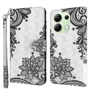 For Xiaomi Redmi Note 13 4G 3D Painting Pattern Flip Leather Phone Case(Diagonal Black Flower)