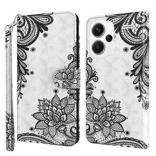 For Xiaomi Redmi Note 13 Pro+ 3D Painting Pattern Flip Leather Phone Case(Diagonal Black Flower)