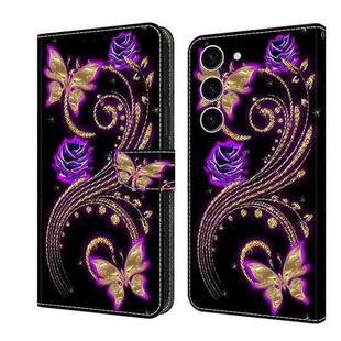 For Samsung Galaxy S24 5G Crystal 3D Shockproof Protective Leather Phone Case(Purple Flower Butterfly)