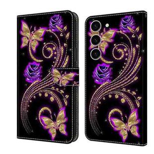 For Samsung Galaxy S24+ 5G Crystal 3D Shockproof Protective Leather Phone Case(Purple Flower Butterfly)