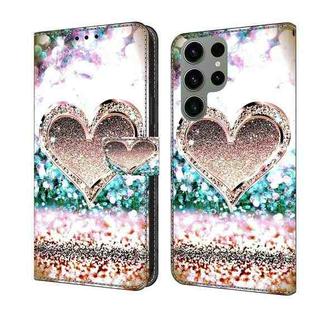 For Samsung Galaxy S24 Ultra 5G Crystal 3D Shockproof Protective Leather Phone Case(Pink Diamond Heart)