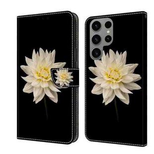 For Samsung Galaxy S24 Ultra 5G Crystal 3D Shockproof Protective Leather Phone Case(White Flower)