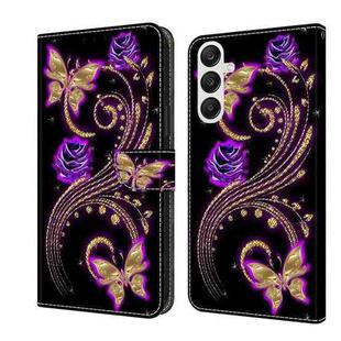 For Samsung Galaxy A25 5G Crystal 3D Shockproof Protective Leather Phone Case(Purple Flower Butterfly)